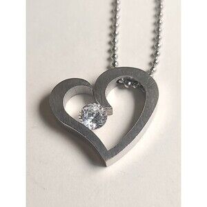 Vintage 18" Steelx Heart Necklace Cubic Zirconia Heart Pendant valentines gift